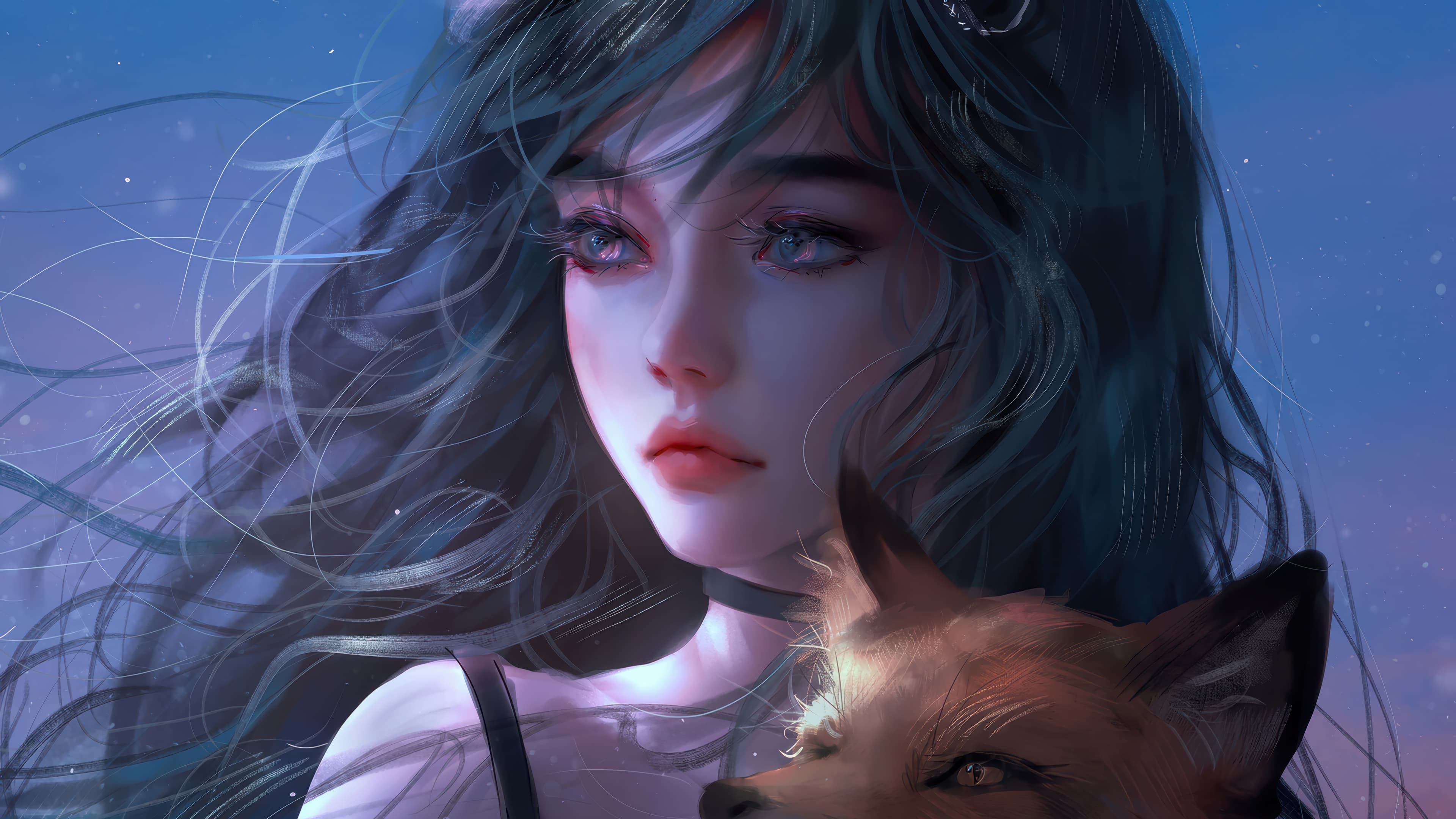 Anime Girl Red Fox 4k