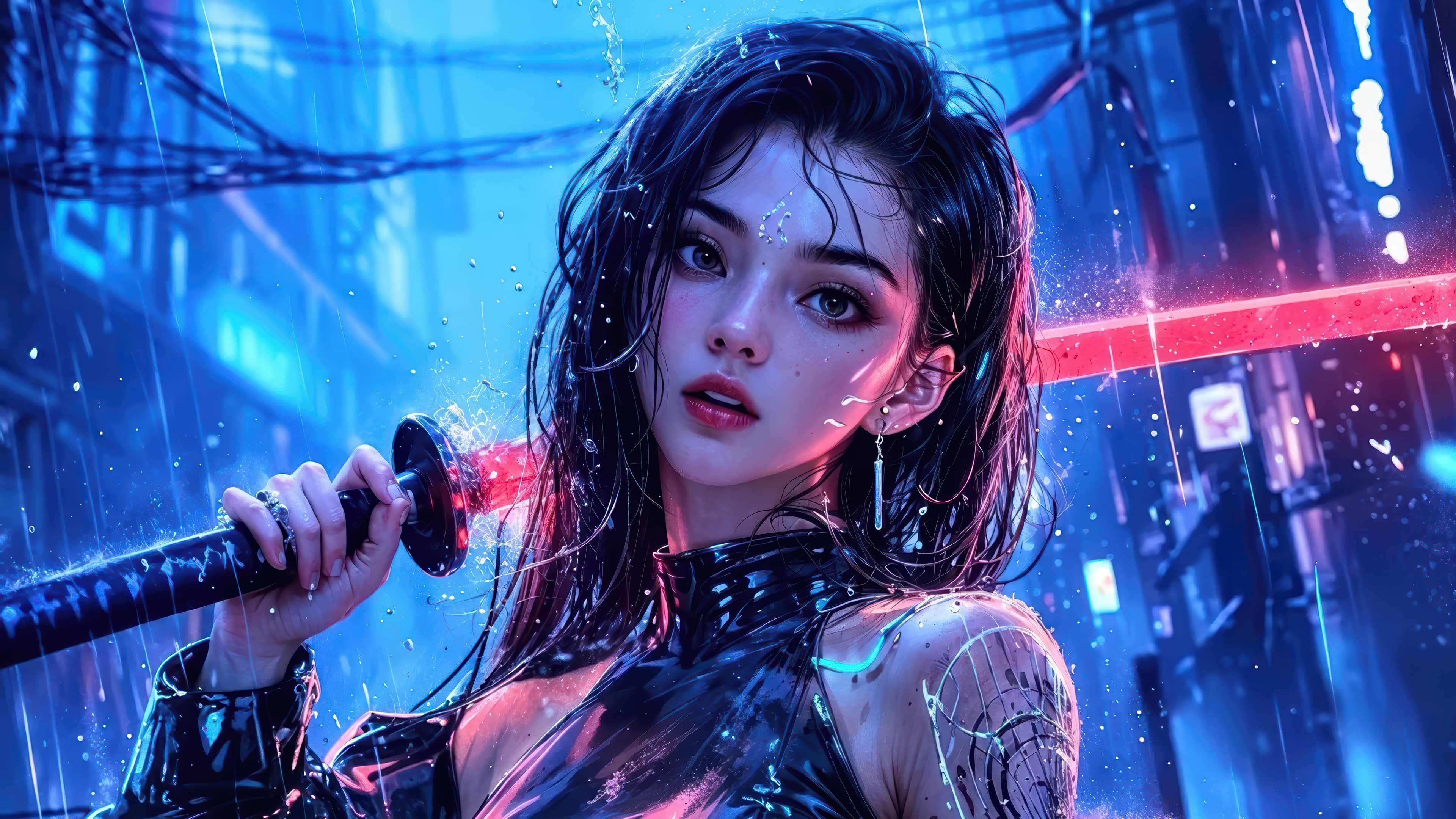 Anime Girl Katana Digital Art 4k Wallpaper
